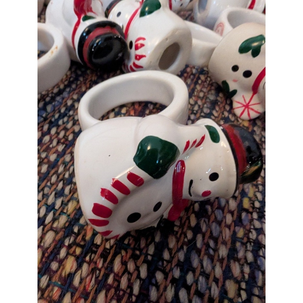 Set of 6 Vintage Ceramic Jolly Snowmen w Napkin Holders, Made In The Philippines - Picture 9 of 14
